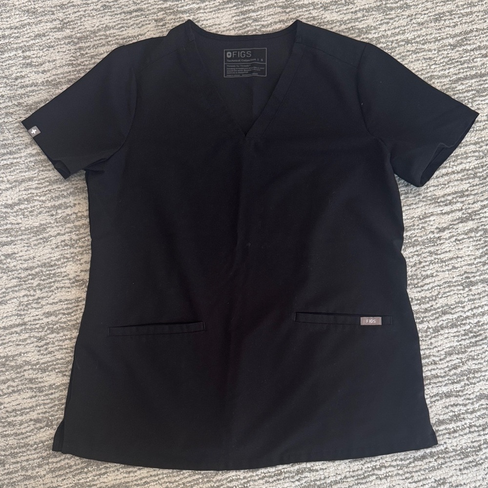 Figs Black V-Neck Medical Scrub Top